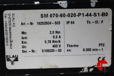 ELAU SM 070-60-020-P1-44-S1-B0 Servo Motor 19202604-503