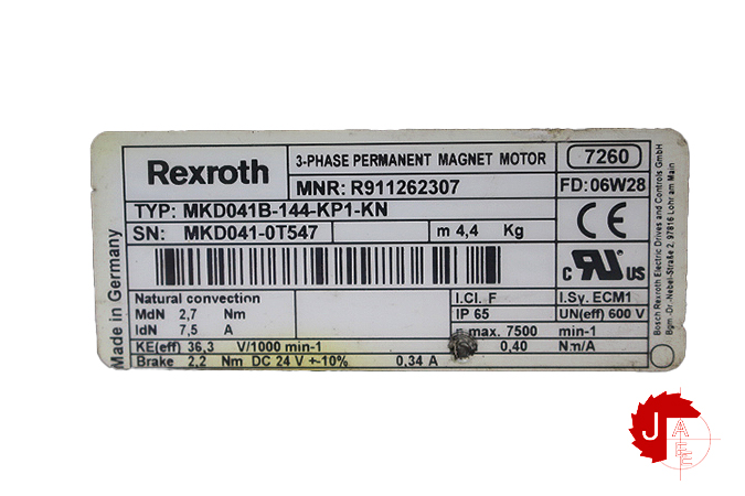 REXROTH MKD041B-144-KP1-KN PERMANENT MAGNET MOTOR