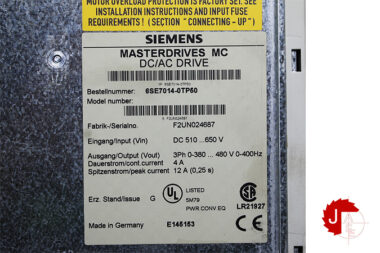 SIEMENS 6SE7014-0TP50 MASTERDRIVES MC DC/AC DRIVE