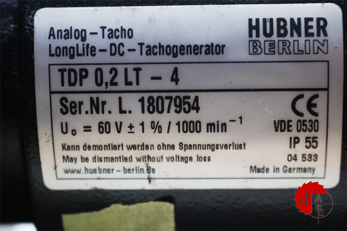 HUBNER BERLIN TDP 02.LT - 4 TACHOGENERATOR