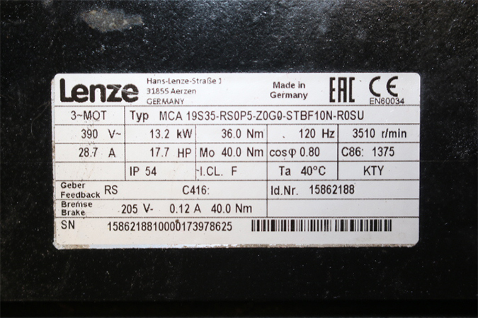 Lenze MCA 19S35-RS0P5-Z0G0-STBF10N-R0SU MCA asynchronous servo motors