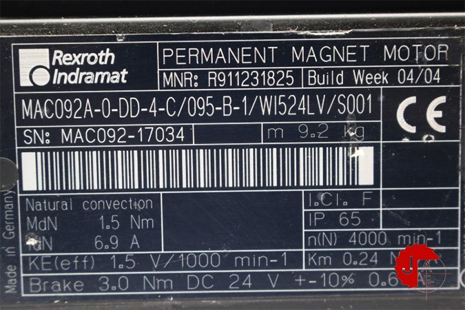 Rexroth INDRAMAT MAC092A-0-DD-4-C/095-B-1/WI524LV/S001 AC Servo Motor