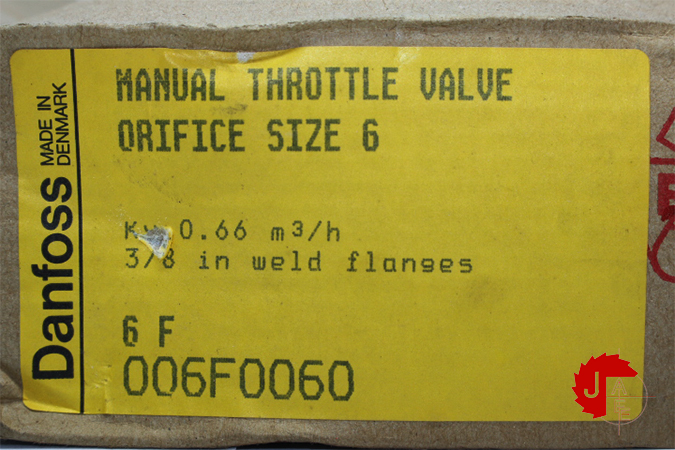 Danfoss 006F0060 MANUAL THROTTLE VALVE 3/8" WELD FLANGES ORIFICE SIZE 6