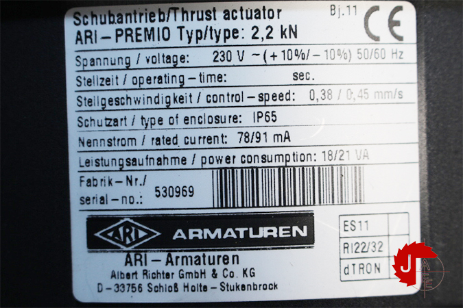 ARMATUREN ARI-PREMIO type: 2,2kn Electric thrust actuator ARI-PREMIO 2,2kn