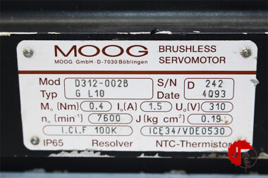 MOOG D312-002B BRUSHLESS SERVO MOTOR G L10