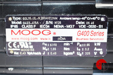 MOOG G423-415A SERVO MOTOR G3L15-UL-N