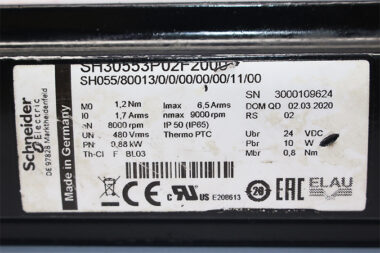 SCHNEIDER SH30553P02F2000 SERVO MOTOR SH055/80013/0/0/00/00/00/11/00