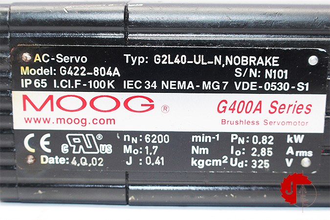 MOOG G422-804A AC SERVO MOTOR G2L40-UL-N